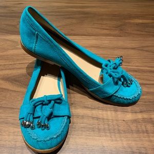 Via Spiga Turquoise Suede Flats EUC